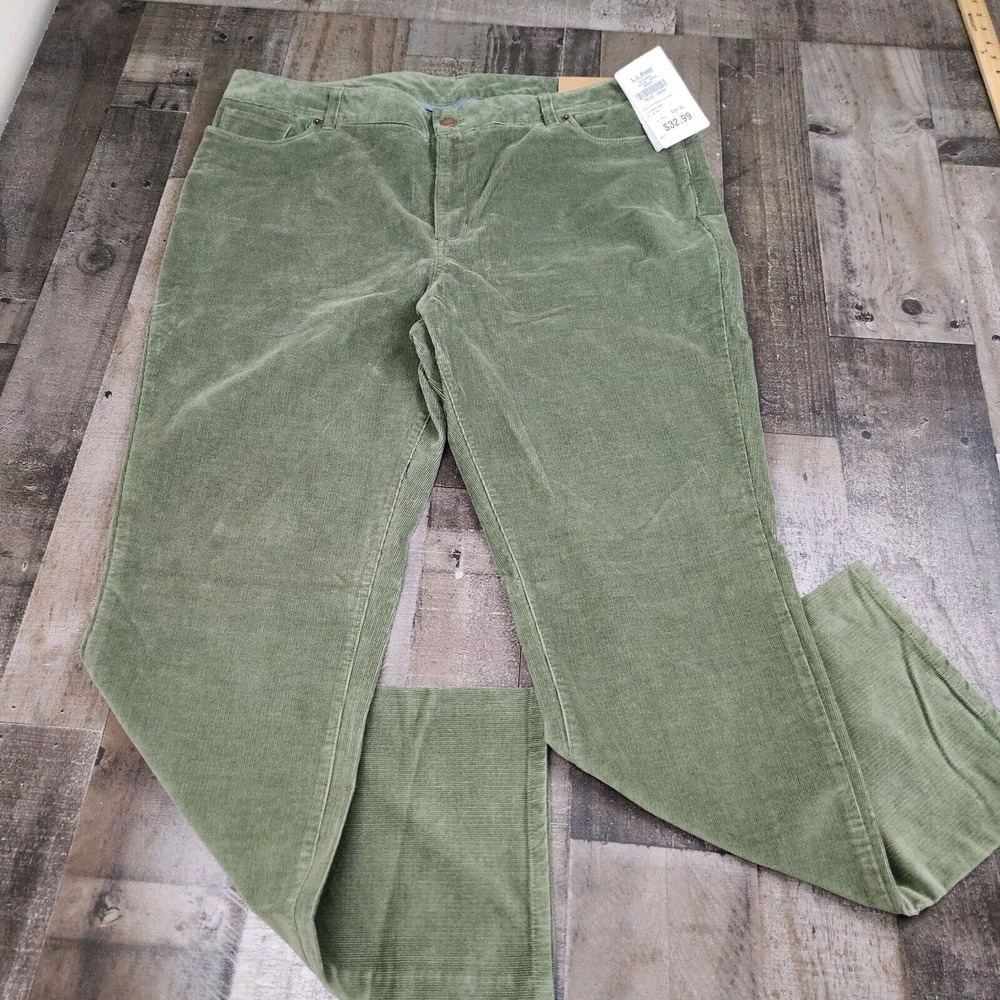 Womens LL Bean Casco Cords Misses Green Olive Corduroy Pants FIT LIKE SIZE 14
